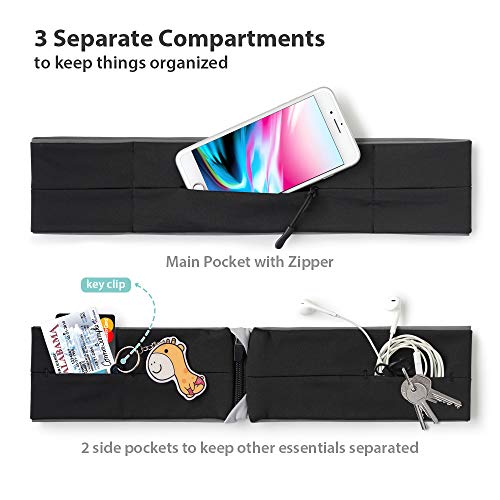 PORTHOLIC iPhone Xs Max Running Belt Waist Pack, Fanny Fitness Workout Belt for iPhone X 8 7 6 6s Plus, Galaxy S9/S8/S7 and All Phones, Reflective Sports Pouch Bag for Runners - Black L