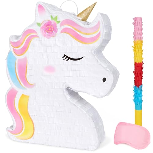 WERNNSAI Unicorn Piñata - Unicorn Party Supplies Piñata Bundle with Blindfold and Bat for Girls Kids Rainbow Unicorn Theme Birthday Party Game Decorations (15.7
