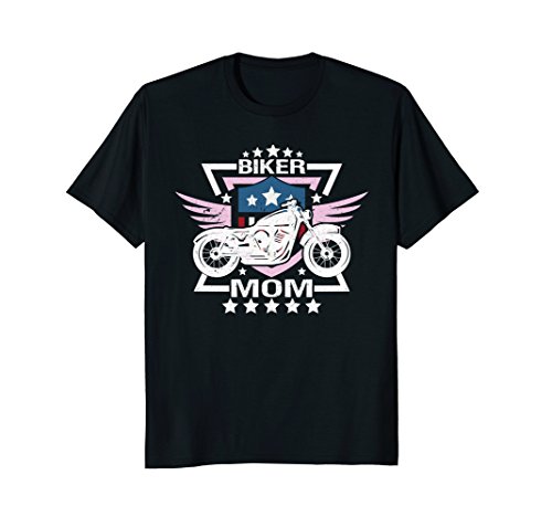 Biker Mom Motorcycle T-Shirt Patriotic Shield Pink Wings