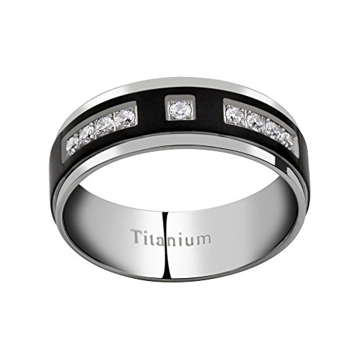 Solid Titanium Men's Ring Black IP Center with Multi Cubic Zirconia Engagement Wedding Band Size 13