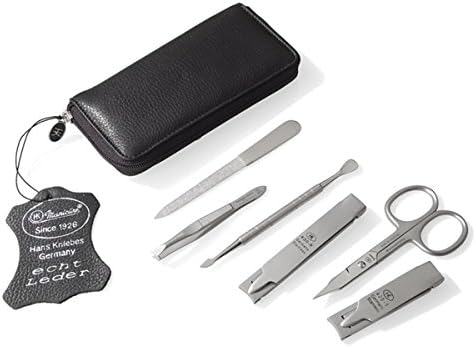Compact Men's Manicure Set with 2 Flat Clippers in a Black Leather Case. Made in Solingen, Germany