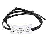 O.RIYA Side By Side Or Miles Apart We Are Cousins Connect By The Heart Leather Bracelet (Black)