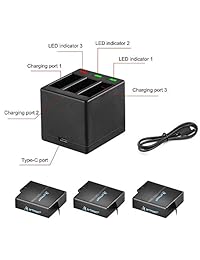 Artman GoPro Hero 5 6 7 1480mah - Baterías de repuesto y cargador USB LED de 3 canales con puerto Tipo C para GoPro Hero 5, Hero5 Negro AHDBT-501, AHBBP-501 (totalmente compatible con el original)