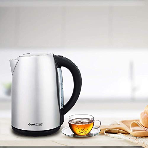 Geek Chef Electric Kettle 1.7Liter Electric Kettle with Temperature Control 304 Stainless Steel Housing, Hot Water Boiler with LED Indicator, Fast Boiler Auto Shut-Off 60 Minutes Keep Warm, BPA-Free