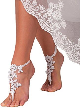 Fenghuavip Bridal Summer Crochet Barefoot Sandals Lace Anklets Wedding Prom Party Bangles