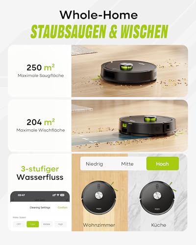 MONSGA Saugroboter mit Wischfunktion 8000PA, Staubsauger Roboter mit Absaugstation 4L, LiDAR Navigation,Dual Anti-Tangle System,4-in-1 Saug und Wischroboter ideal für Teppich Tierhaare, APP Steuerung