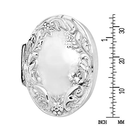 AeraVida Victorian Floral Style Oval .925 Sterling Silver Pill Box Keepsake