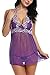Avidlove Women Outfits Halter Lingerie Mini Nightwear Lace Babydoll Purple XL