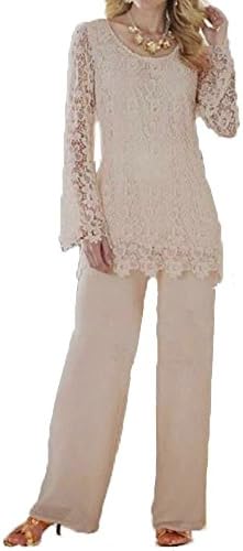 Dislax Two Piece Lace Mother of Bride Pants Suit Champagne US 18plus