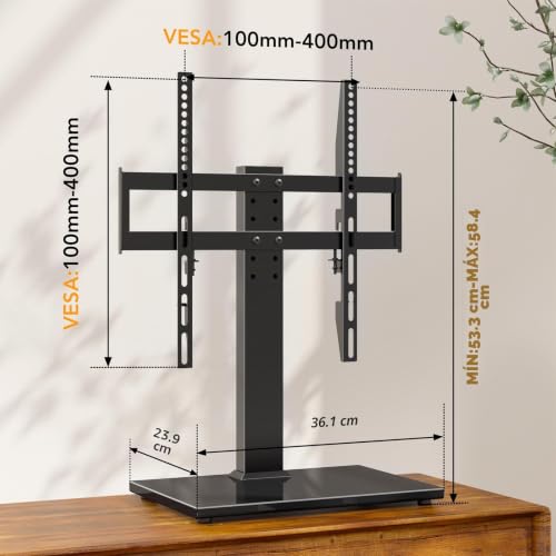 Soporte Universal para TV, Sobremesa Soporte de TV para Pantallas de LCD LED de 27 a 55 Pulgadas, Soporte con Base de Vidrio Templado y Gestión de Cables, VESA 400 x 400 mm