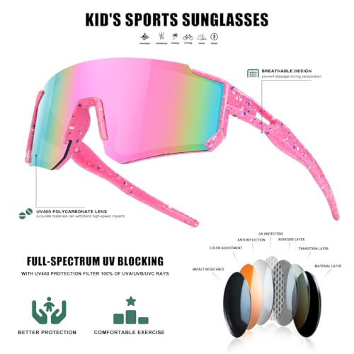 SEKKAF Kids Sunglasses Youth Baseball Sunglasses for Boys Girls Softball Sports Sun Glasses UV Protection