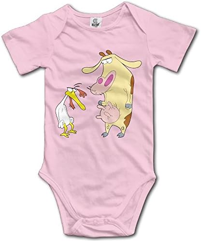 Baby Kids 100% Cotton Short Sleeve Onesies Toddler Bodysuit Cow And Chicken Baby Clothes Pink Size 6 M