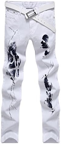 Allonly Men's Fashion Casual Slim Fit Straight Leg Painted Letters Printed Jeans Pants