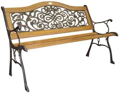 DC America SL5650COBR-MP Sienna Camelback Park Bench, Cast Iron Frame and HardwoodSlats, Rust Resistant Bronze Finish
