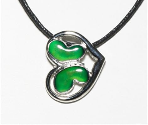 Side Heart with Butterfly Mood Necklace-Chain is Bright Fluourescent Colored May Vary