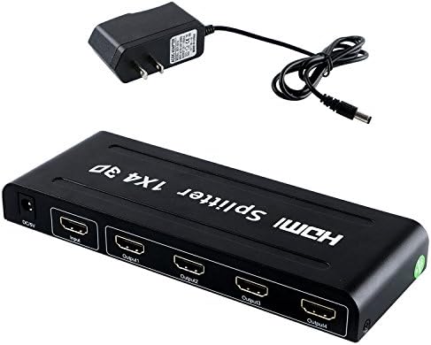 1x4 HDMI Powered Splitter, 4 Ports Amplifier Signal Distributor Support 4k x 2k Ultra HD 3D 2160 p 1080p HDTV, PS3, PS4, Xbox One, 360, DVD, Blue-ray Compatible with Mac &amp; Windows ( 1 Input 4 Output )