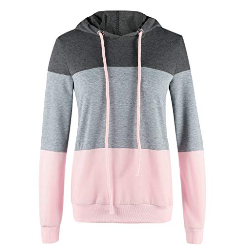 Aunimeifly Women's Color Block Patchwork Hoodie Ladies Striped Long Sleeve Short Sweatshirt Autumn Tops Blouse Gray