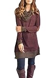 ZESICA Women's Vintage Draped Neck Long Sleeve Elbow Patch Tunic Tshirt Dress