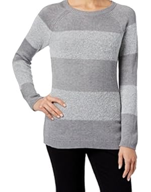 Calvin Klein Textured Striped Women Large Scoop Neck Sweater Gray L