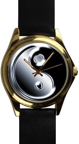 Popular Black and White YinYang Unisex -tone Round Leather Metal Watch