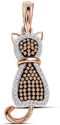 0.25 cttw 10k Rose Gold Cognac Brown Diamond White Diamond Kitty Cat Pendant