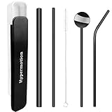 Metal Straws, Hypermotion 5 Pcs Reusable Stainless Steel Drinking Straw Set with Travel Case Cleaning Brush for Drink Fruit Juice Wine Milk Tea Food Grade BPA Free