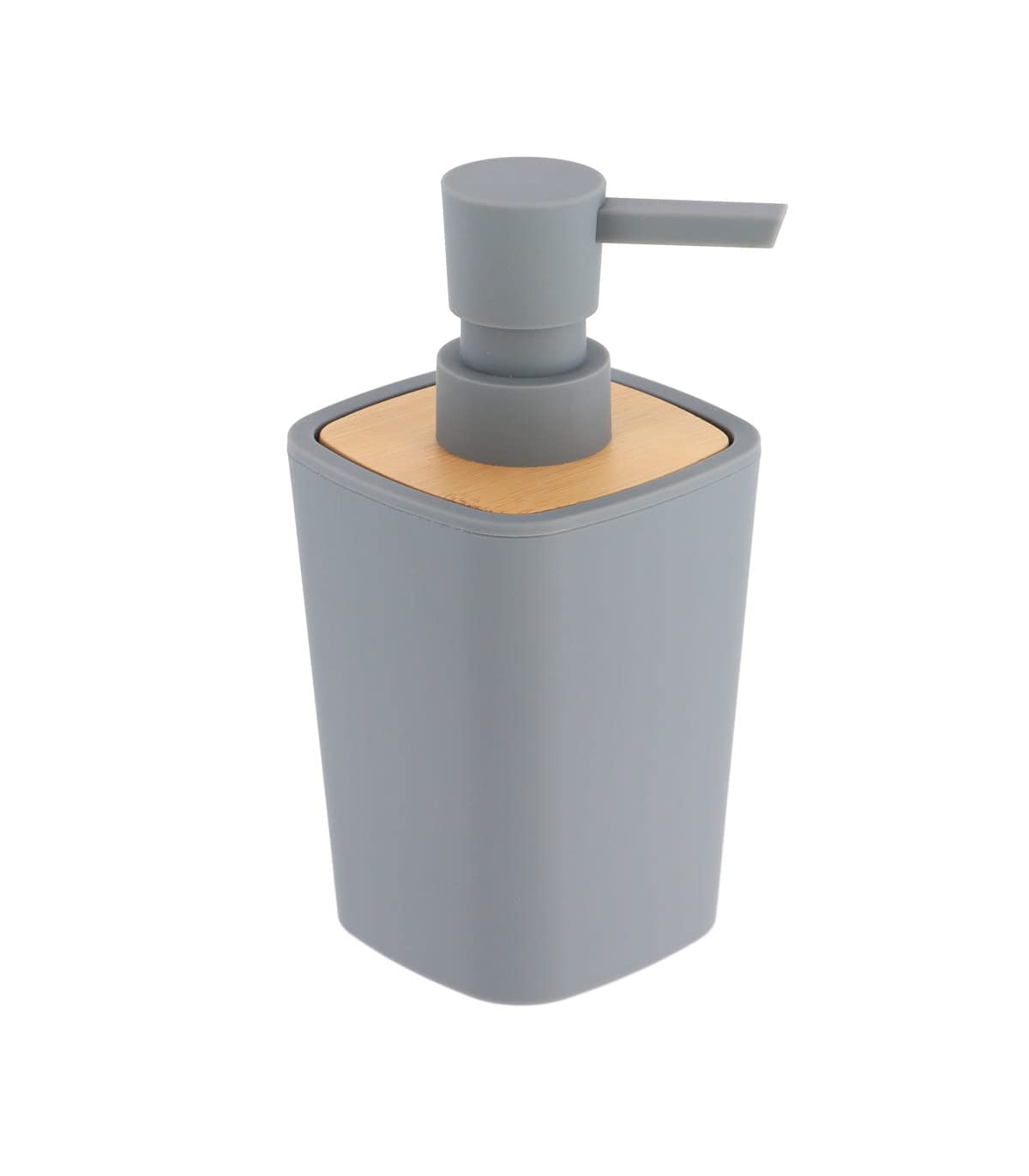 TENDANCE Rubber soap Dispenser 380 ml Made of abs and Bamboo Grey, Bambu, Ø8x11 cm
