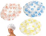 3 Large (Adult Size) Multipurpose Bathing & Shower Caps - Reusable, Washable (1 Blue, 1 Yellow & 1 Peach Floral)