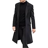 chouyatou Men's Fall Winter Office Single Breasted Long Dress Wool Coat Overcoat