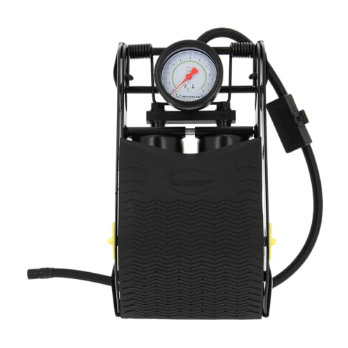 MICHELIN 009505 Double Piston Foot Pump with Approved Pressure Gauge, 7 Bars, Flexible 80 cm - Bicycle, Motorcycle, Auto, Ball Inflator - High Pressure, Solid, Easy to Use