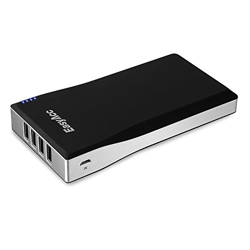 EasyAcc 15000mAh Power Bank High Capacity External Battery Charger for iPhone iPad Samsung Smartphones Tablets - Black and Silver
