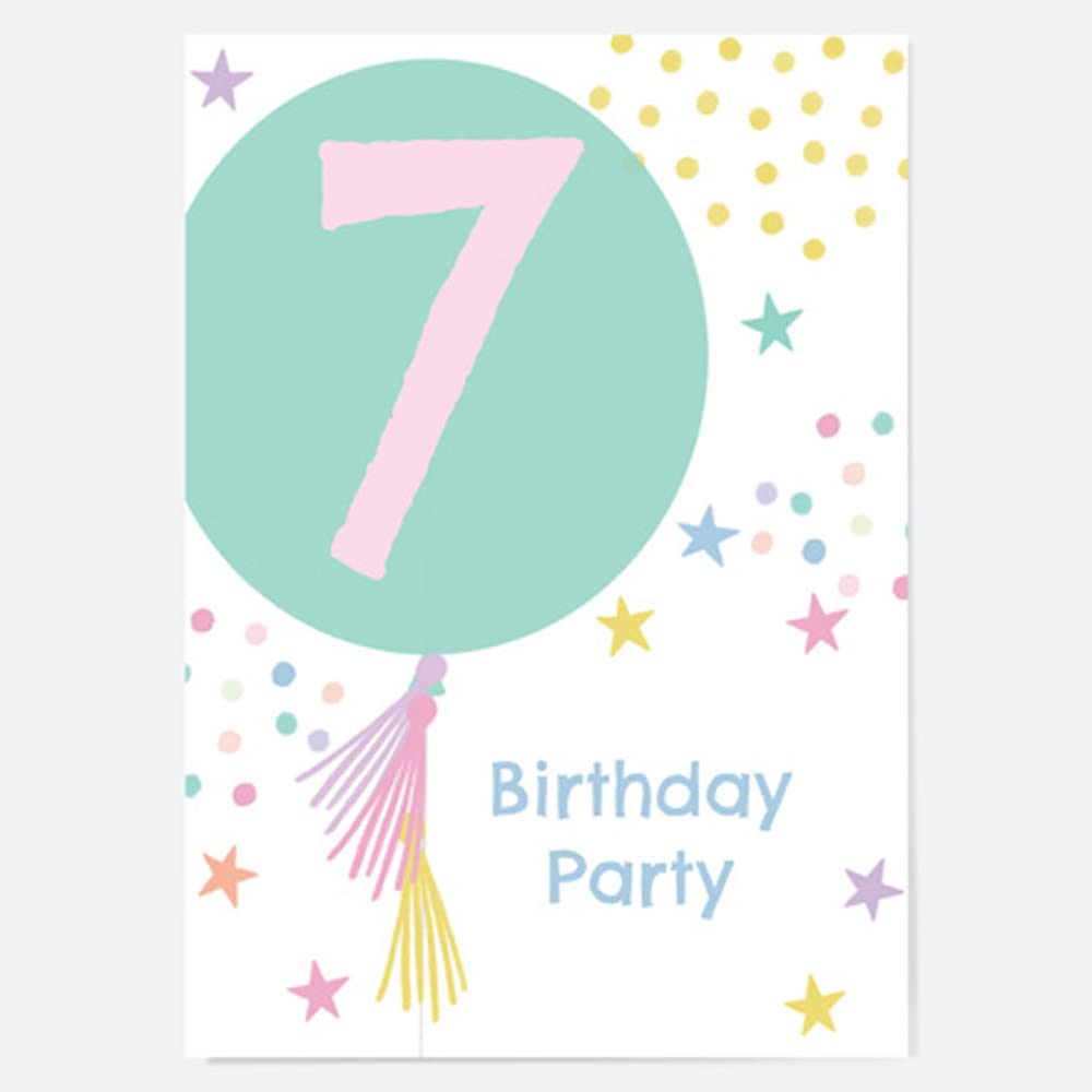 Dotty about Paper Kids Birthday Invitations - Girls Party Balloons Age 7 - Pack of 10 (24 0054)