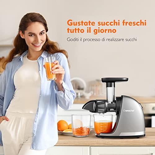 Estrattore Frutta e Verdura - Estrattore a Freddo Pofessionale - Masticazione Delicata Non C'è Bisogno Di Filtrare - Estrattore Di Succo Senza BPA con Due Tazze e Pennello - Argento