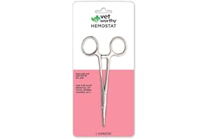 Vet Worthy Pet Hemostat - Stainless Steel Straight Hemostat to Remove Excess Hair, Burrs, Thorns - Professional Pet Grooming Tool for Cats and Dogs