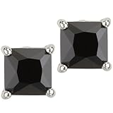 Body Fashion Surgical Steel Choice of 7 Sizes Square Basket Set Black Crystal Diamond Mens Stud Earrings