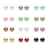 Assorted Mixed Color Wholesale Lot Glass Pearl Earrings Studs Gift Set, Stainless Steel Earrings Pin, Hypoallergenic (2. 5mm x 12 Colors)