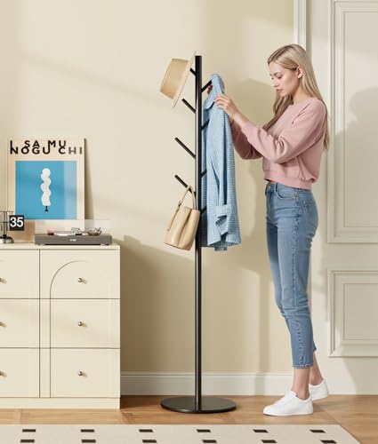 Clothes Rack with 8 Hooks, 3-Way Height Adjustable, Modern Coat Tree Made of Sturdy Metal with Sintered Stone Base for Office and Bedroom, Ideal for Coats, Hats and Bags (30 x 30 x 167 cm)