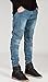 OLRIK Mens Skinny Runway Distressed Slim Denim Biker Jeans Hiphop Pants , Blue , US 31(Tag 32)