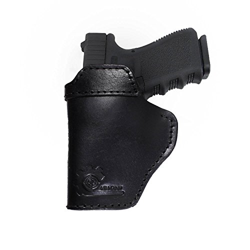 MM Gear Premium Leather IWB Gun Holster For S&W M&P Shield - GLOCK 17 19 22 23 32 33 / Springfield XD & XDS / Plus All Similar Sized Handguns (Black, Inside the Waistband - Right Side)