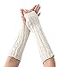 Women Lady Girl Long Soft Fingerless Knit Thumb Hole Gloves Mittens (01-White)