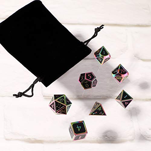 image for Hestya 7 Pieces Metal Dices Set DND Game Polyhedral Solid Metal D&D Di
