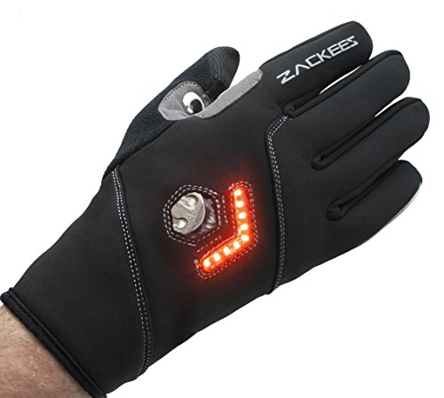 Zackees LED Turn Signal Bike lights in cycling gloves, light up your bicycle ride with the best reviewed bike turn signals! (Winter Black, Medium)
