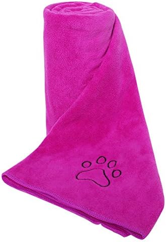 AMOFY Microfiber Pet Bath Towel with Embroidered Paw, Ultra-Absorbent, Washable, Soft and Comfortable for Small, Medium, Large Dogs and Cats