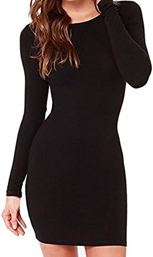 Obazidou Women's cotton Sexy Casual Long Sleeve Short Dress X-Large Black