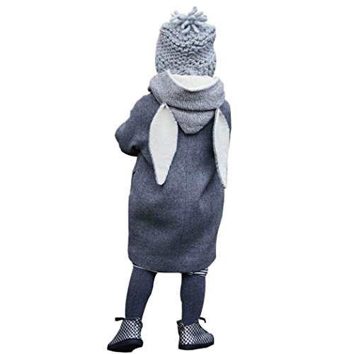 Tenworld Toddler Baby Autumn Winter Outwear Hooded Jacket Coat with Rabbit Ears (6T, Gray)