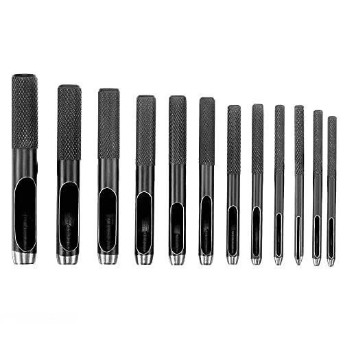 CENPEK 12PCS Leather Hole Punch - Round Carbon Steel Leather Craft Hollow Hole Punch, Cutter Tool for Watch Bands, Leather Belts, Canvas, Paper (1-10mm)