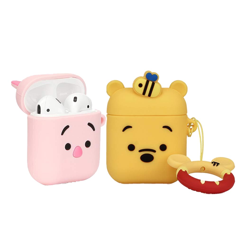 ZAHIUS [2 Pack]Airpods Silicone Case Funny Cover Compatible for Apple Airpods 1&2 [3D Cartoon Pattern][Best Gift for Girl Boy] (Winnie/Piglet)