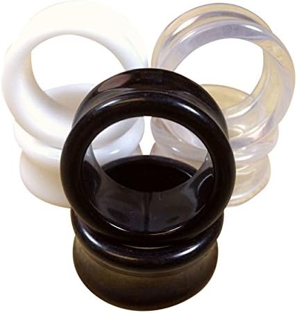 3 PAIR SET - Black,White,Clear Acrylic Ear Tunnels Plugs Gauges Earlets - up to 30mm!