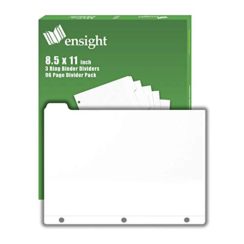 Ensight 3 Ring Binder 8 Tab Index Dividers, 96 Per Box, with Reinforced Edges Write on Plain Tabs, White Letter Size with 3 Hole Punch Section and Write on Plain Tabs,1/8 Tab Page Separator - Thumbnail 3