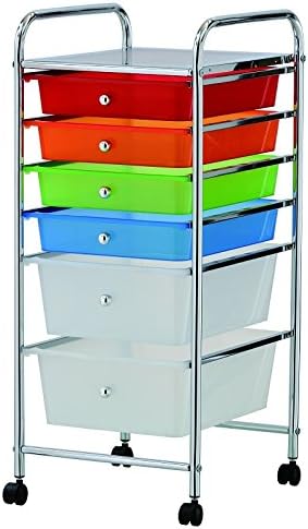 HOME OFFICE CHROME 6 DRAWER PORTABLE TROLLEY STORAGE UNIT CART WITH WHEELS